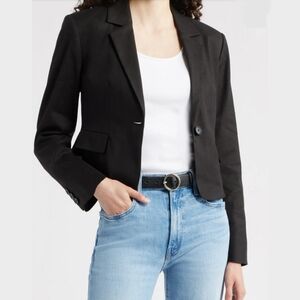 NWT Nordstrom Linen Blend Cropped Blazer Black One-Button
